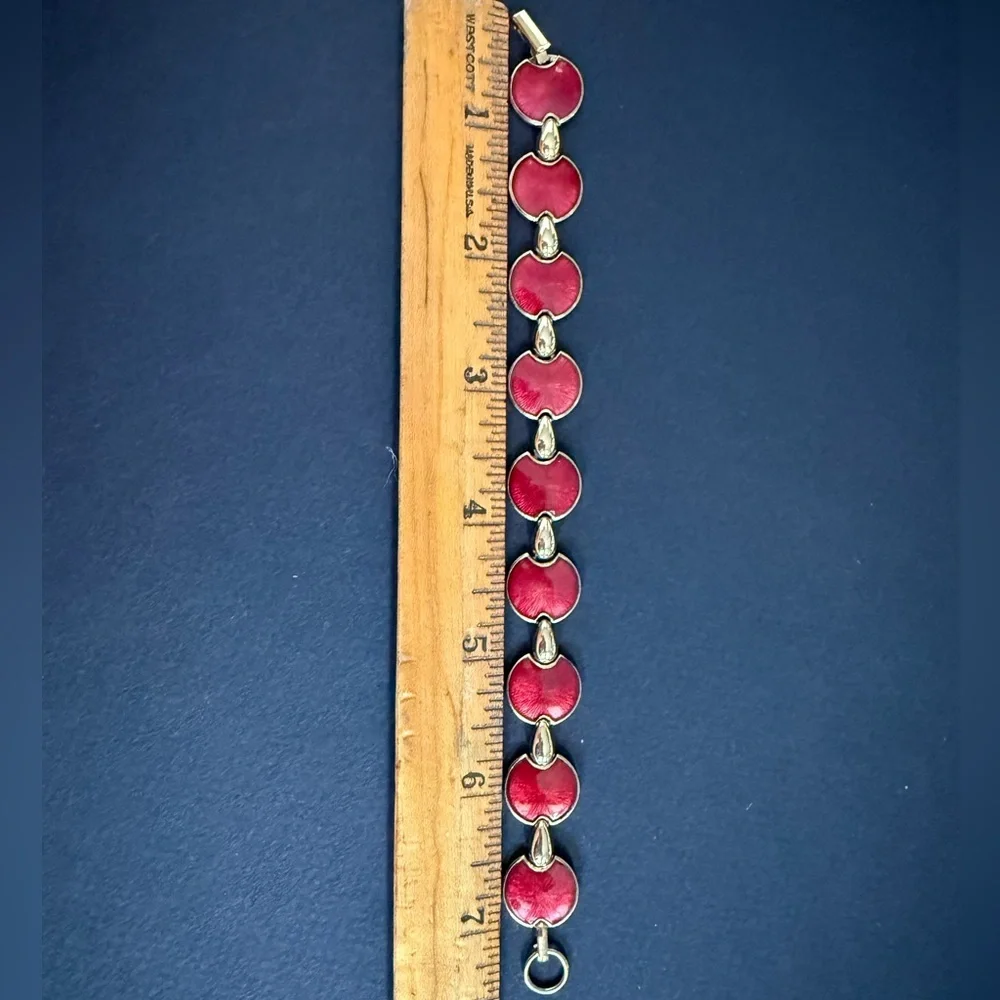 Vintage Red Enamel Link Bracelet 80’s 90’s - Picture 4 of 5